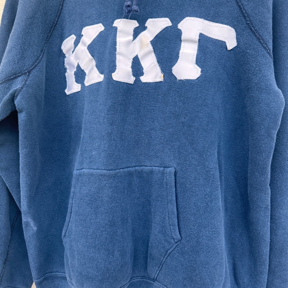 Vintage 60s KKG Sorority Fraternity Navy Blue Raglan Hoodie Distressed Size M - Picture 3 of 10